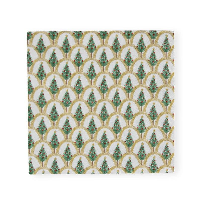 Packaged Caspari triple-ply cocktail napkins featuring museum artwork designs in a square silhouette.