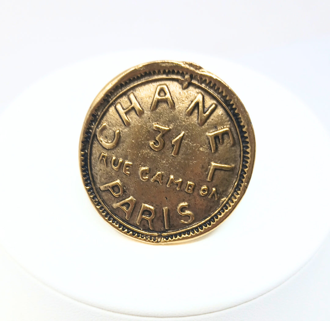 Gold 1 3/8" Chanel Type Fashion Coin Ring
