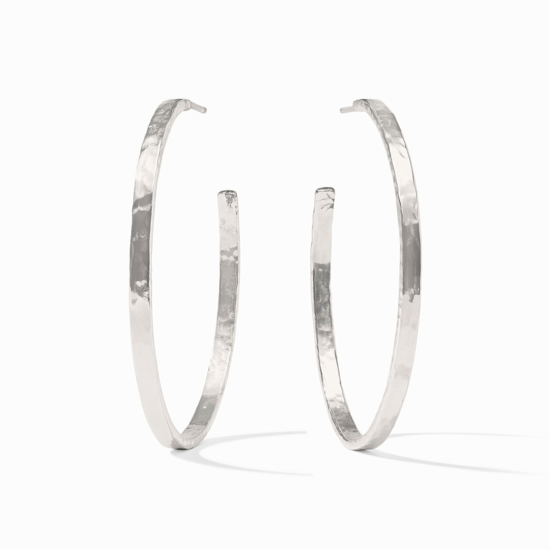 Lightly hammered silver-plated crescent hoop earring with pure silver post back
