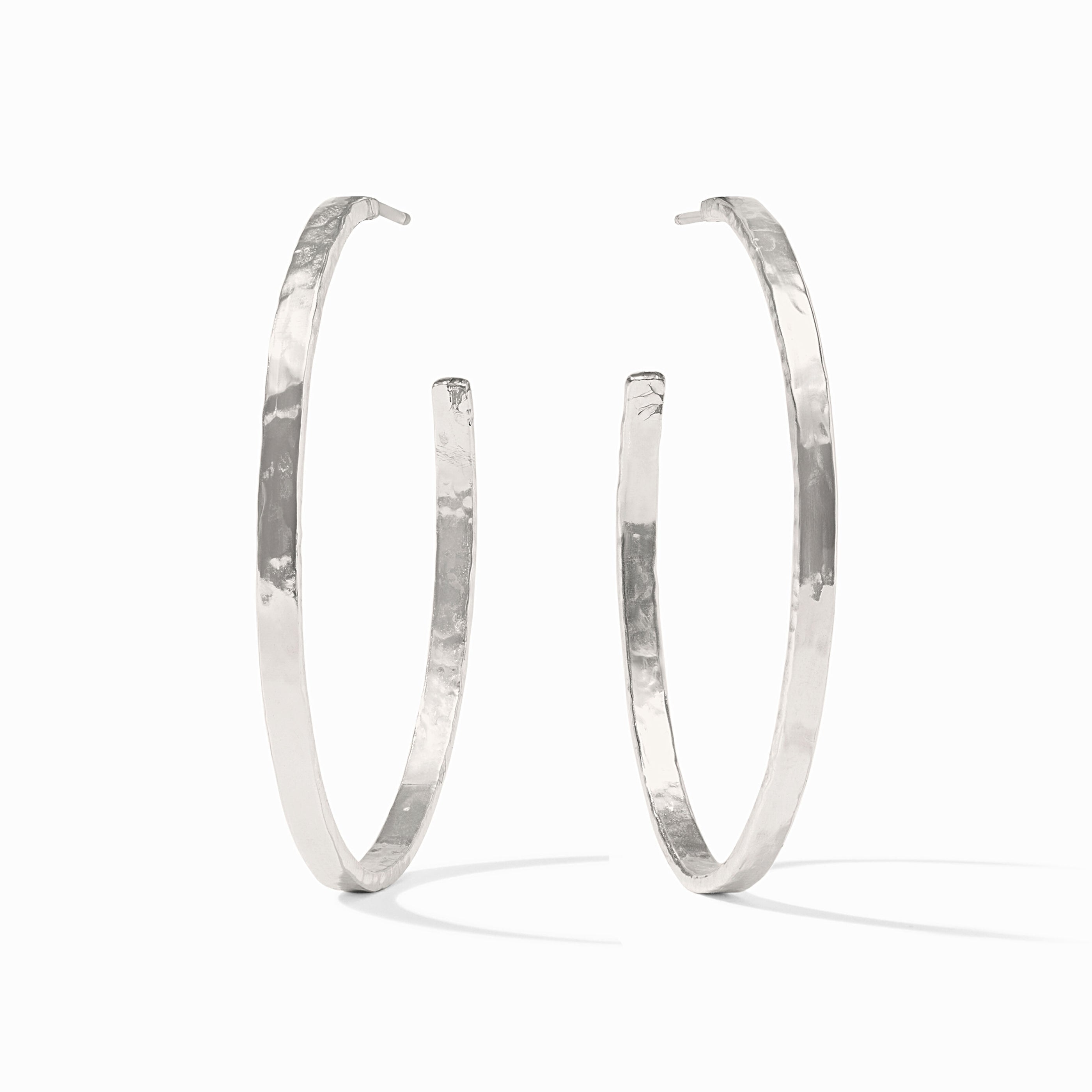 Lightly hammered silver-plated crescent hoop earring with pure silver post back