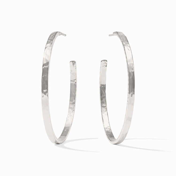 Lightly hammered silver-plated crescent hoop earring with pure silver post back