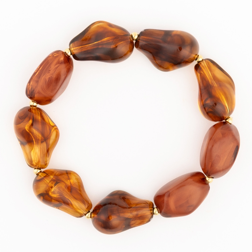 Cami Bracelet featuring large, irregular amber-colored resin beads with gold-tone spacers.