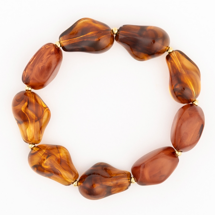 Cami Bracelet featuring large, irregular amber-colored resin beads with gold-tone spacers.