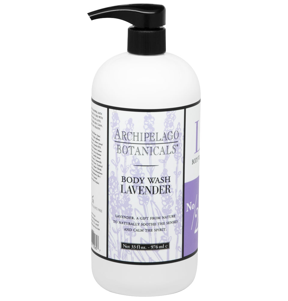 Archipelago Botanicals Lavender Body Wash in a 33 fl oz white pump bottle.