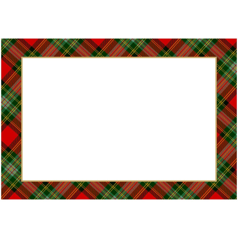 Red tartan foil die-cut place cards with a square shape.