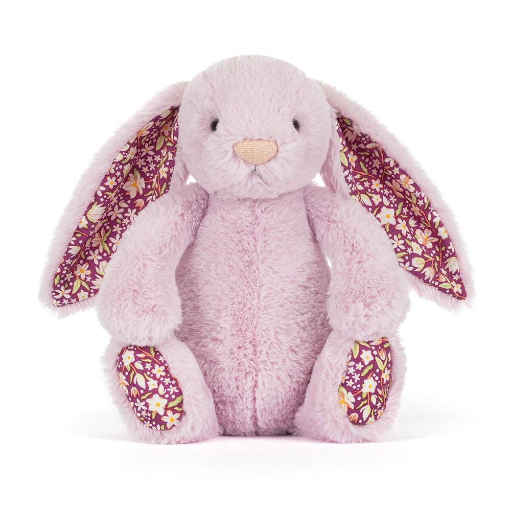 Thistlepop Blossom Luxe Bunny plush toy in pastel pink polyester with hard eyes and PE bean filling.