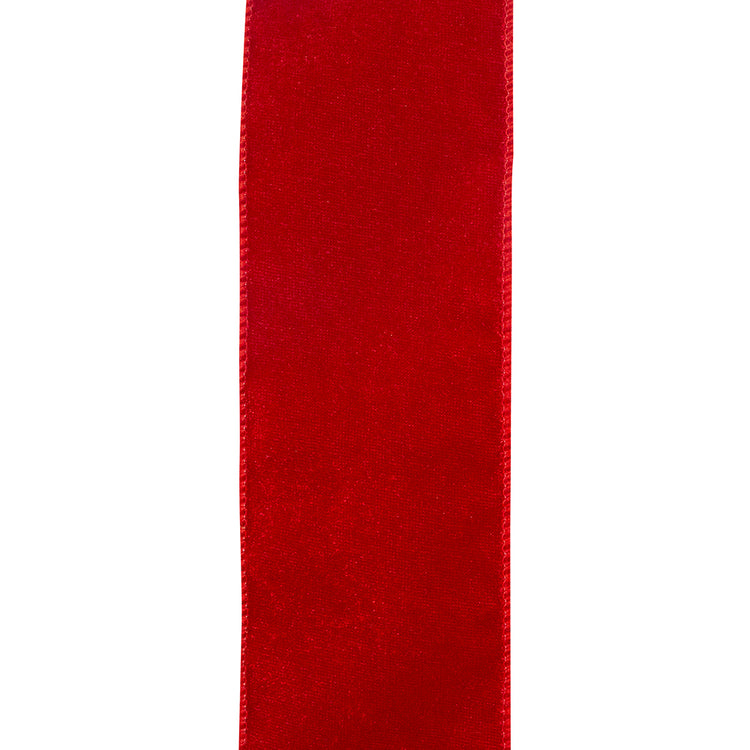 Close-up of red Luxe Plush Velvet Ribbon with a soft, textured finish.