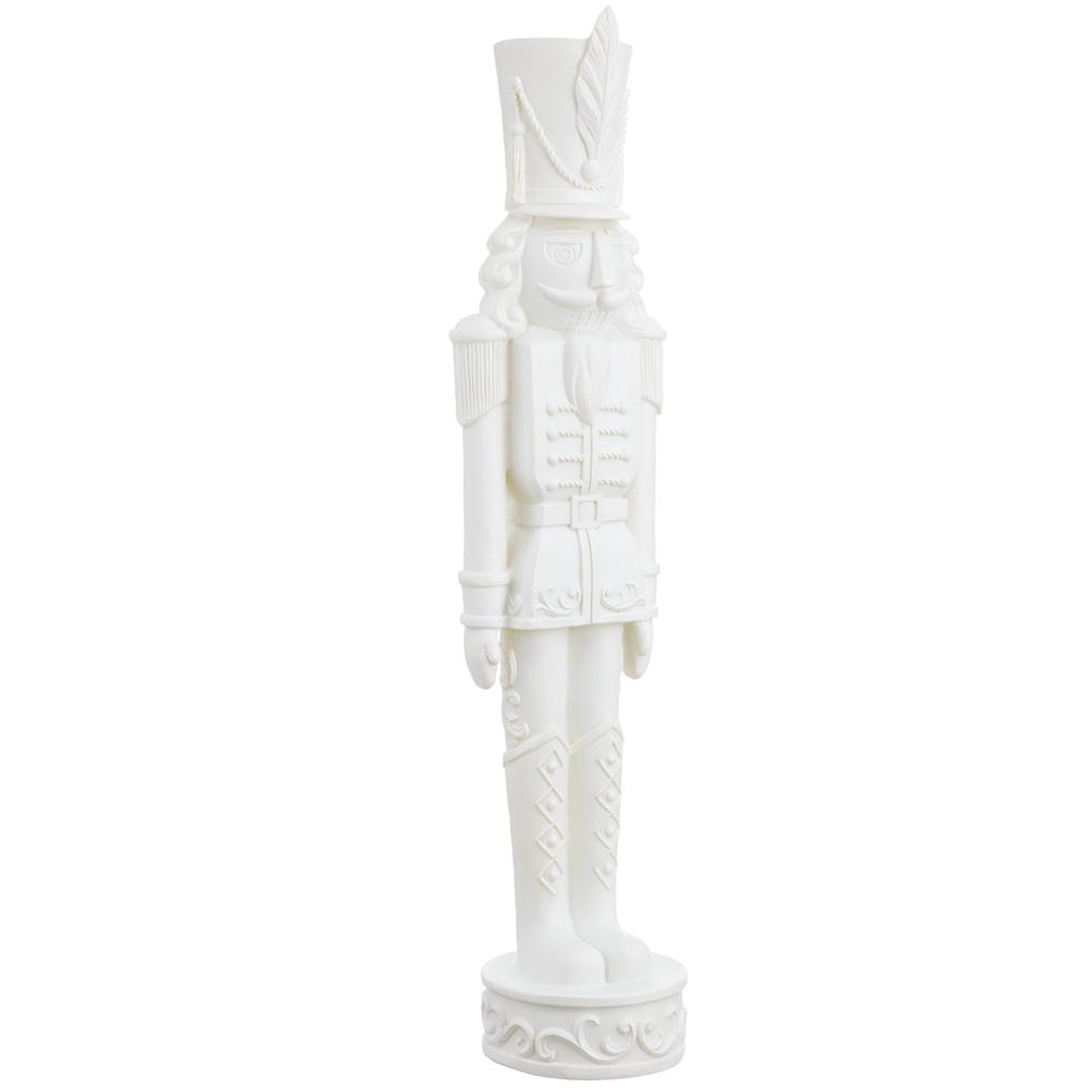 37.5-inch antique white lighted nutcracker statue with detailed uniform and tall feather hat.