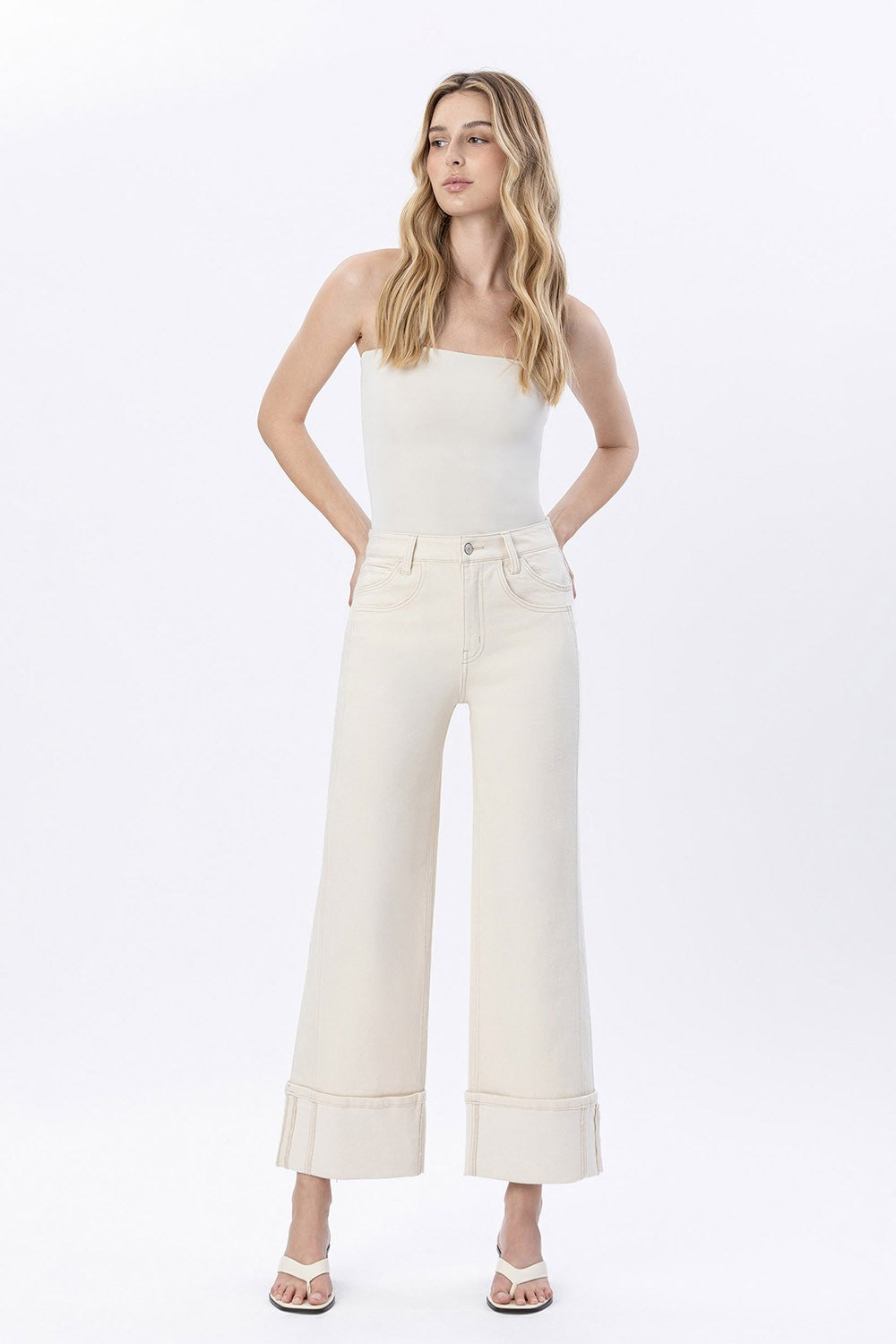 Adriana Super High Rise Cuffed Wide Leg Jeans