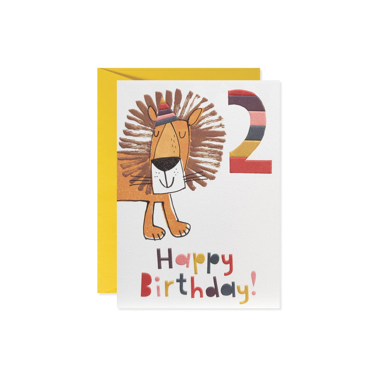 Birthday card featuring a lion illustration with bold outlines on a neutral background.