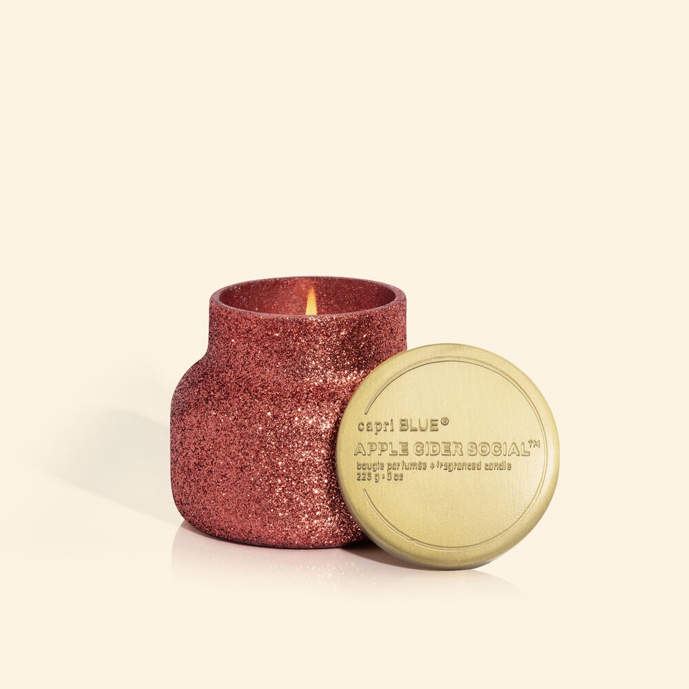 8 oz Apple Cider Social Glam Petite Jar candle in a small glass jar with an apple cider scent.