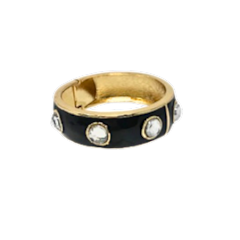 Gold plated hinged bangle bracelet with crystal loop detail