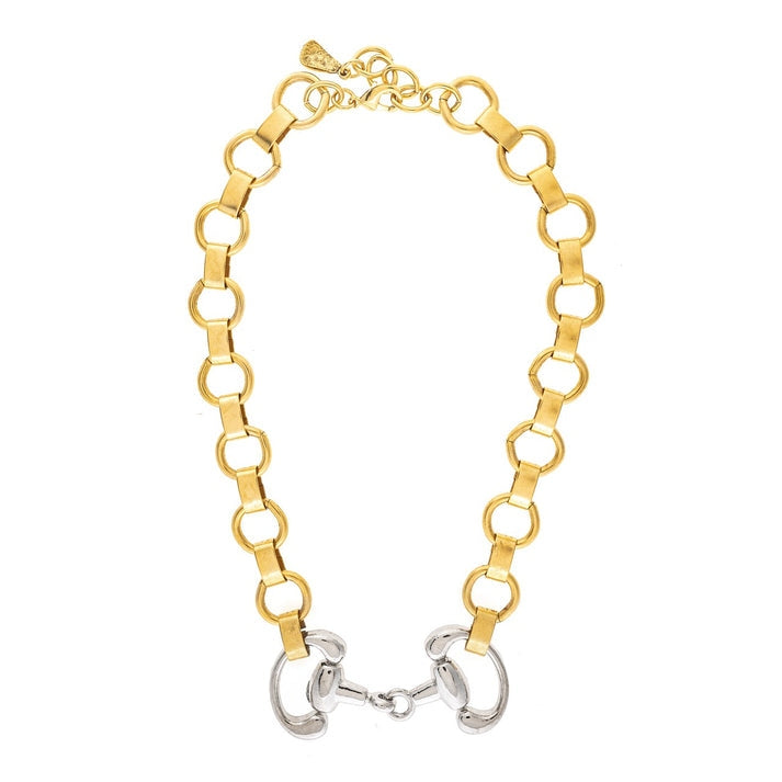 Poney two-tone gold chain necklace featuring a silver-tone snaffle-bit centerpiece.