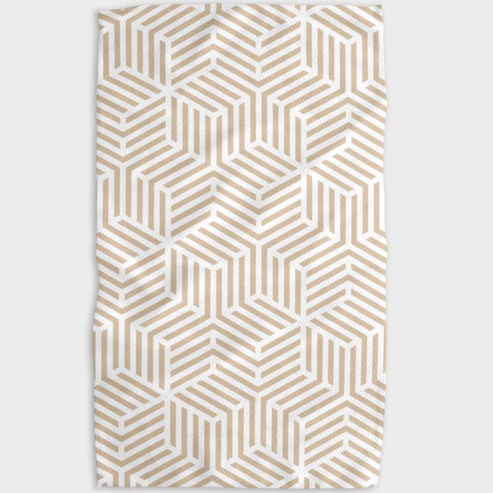 Recycled polyester waffle weave kitchen tea towel with single-sided print.