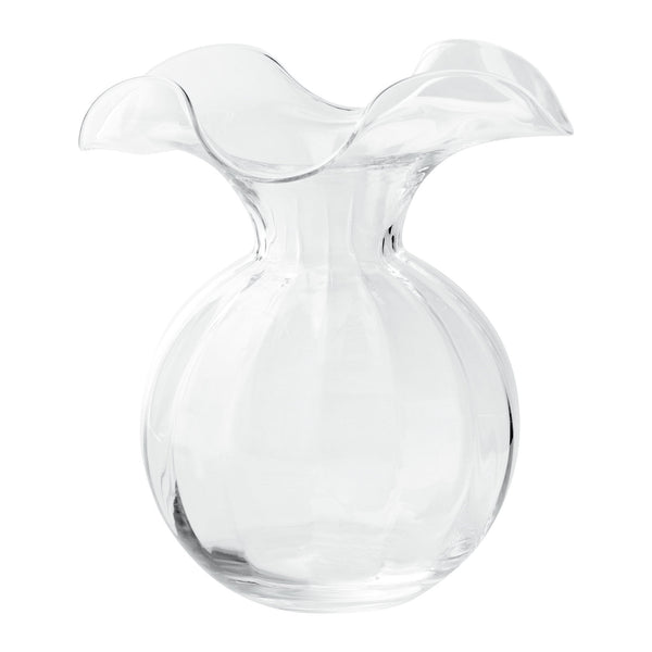 Hibiscus Glass Medium Fluted Vase with a round ribbed body and a wide ruffled rim.