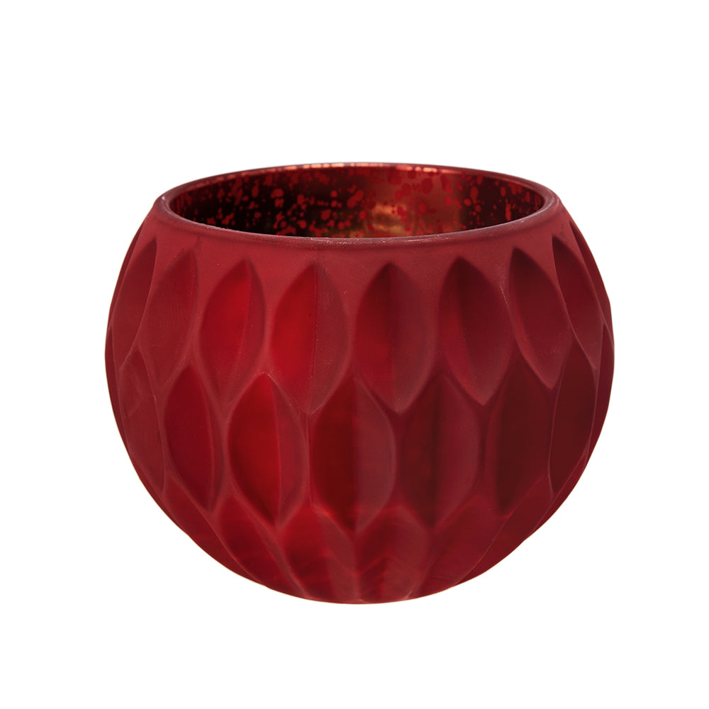 Clear glass candle holder with a cylindrical shape.