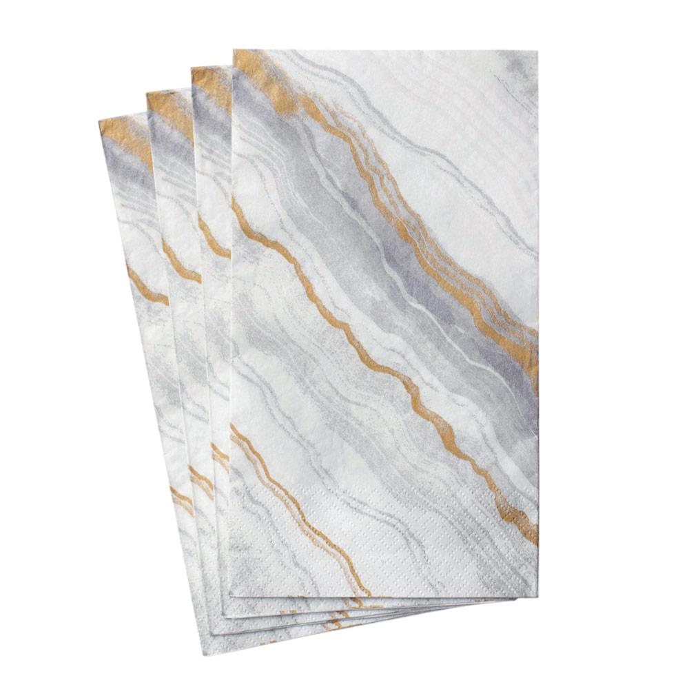 Triple-ply paper guest towel with printed German nontoxic dyes in a rectangular shape.