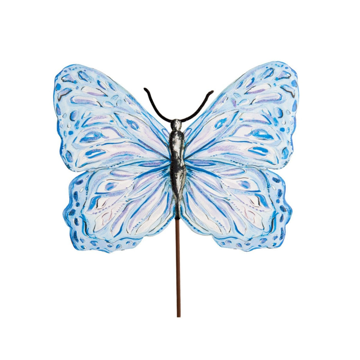 Beck's Blue Butterfly Large stake featuring a blue butterfly silhouette on natural material.