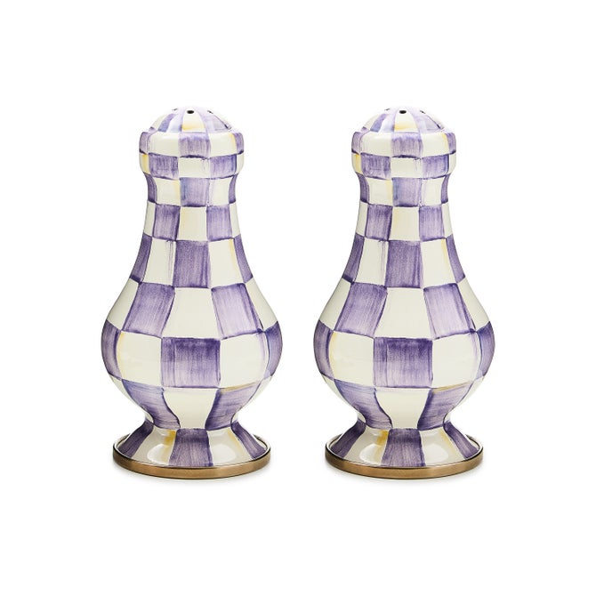 Violet Check Large Salt & Pepper Shakers - Sold as Set