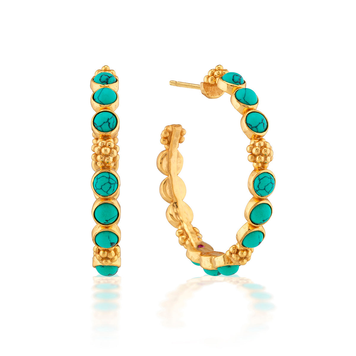 Turquoise Berry Gem medium hoop earrings with 18K gold plating