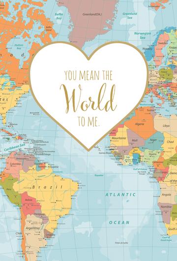 Anniversary card with 'You mean the world to me' text on front and back.