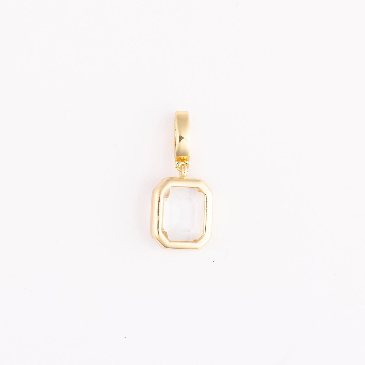 Sophie birthstone charm featuring a round 12mm cubic zirconia stone in an 18k gold plated finish with a secure clasp.