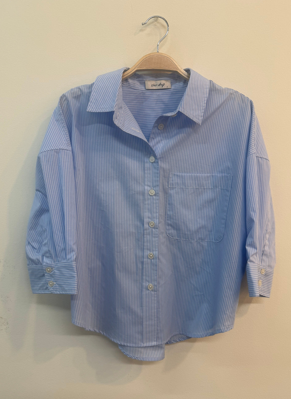 Annie striped button-down blouse in white cotton with back detail