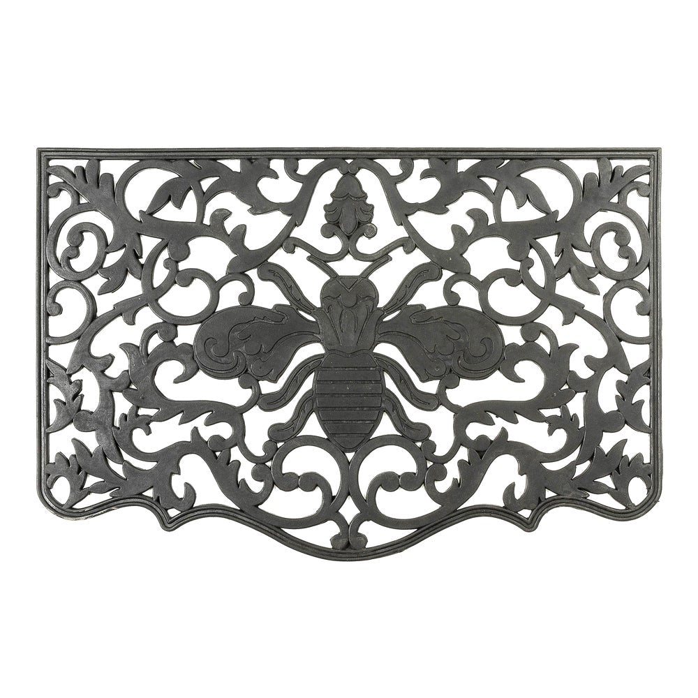 Handmade Queen Bee rubber door mat with a textured surface in natural brown tones.
