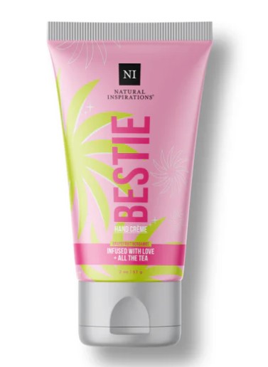 Sassy Mini Hand Creme in Lavender Ylang fragrance with a soft pastel pink bottle and white cap.