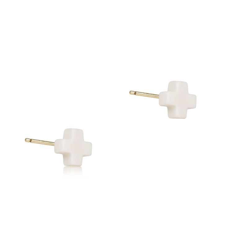 Small signature cross stud earring in gold-tone metal with a polished finish.