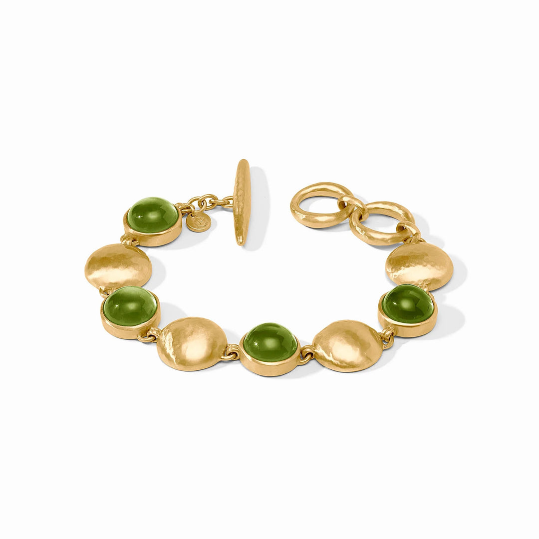 Adjustable Solara Stone bracelet with shimmering stones on a dark band featuring a toggle clasp.