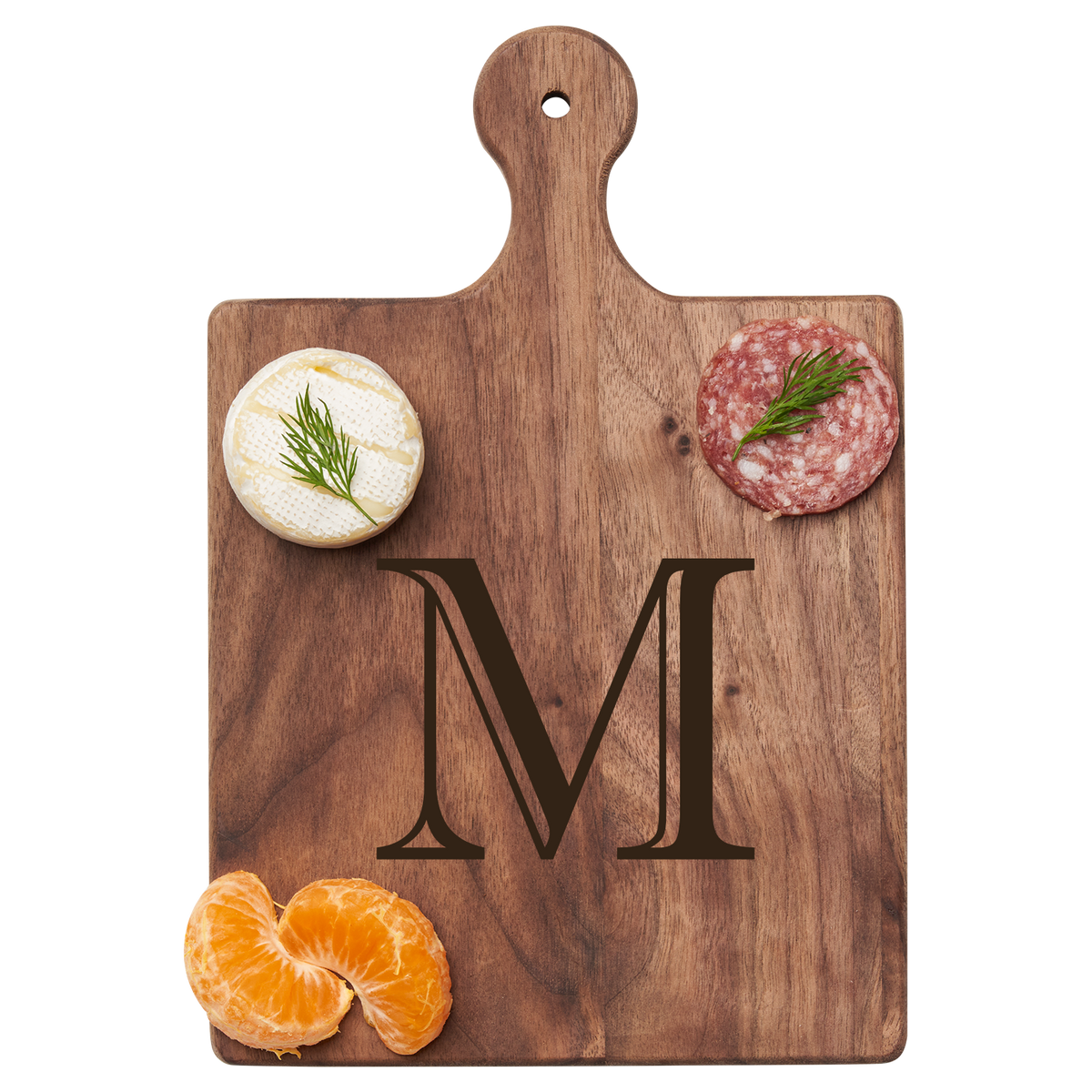 Rectangular black walnut artisan cutting board with natural wood grain patterns.