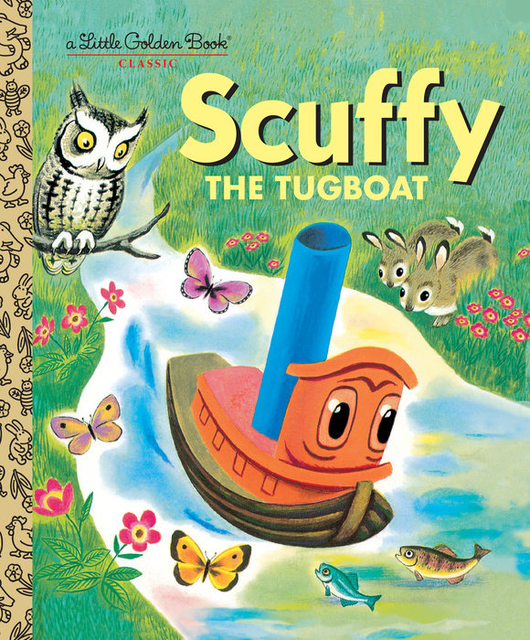 Golden Books hardcover book titled Scuffy the Tugboat with colorful cover illustration.