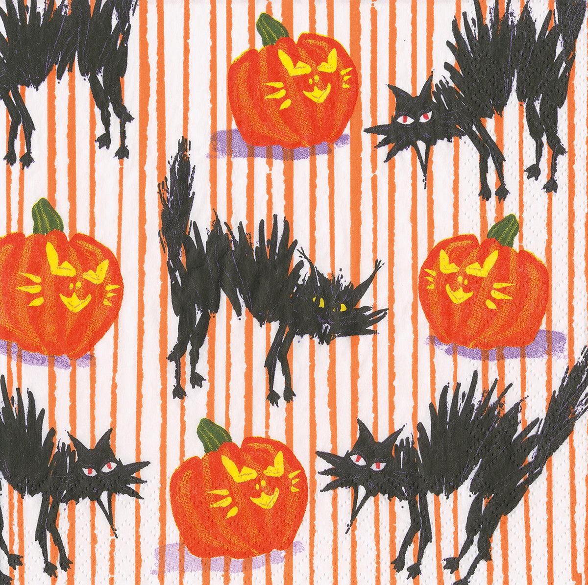 Cocktail napkin featuring Caspari triple-ply material with a printed museum artwork design in vibrant colors.