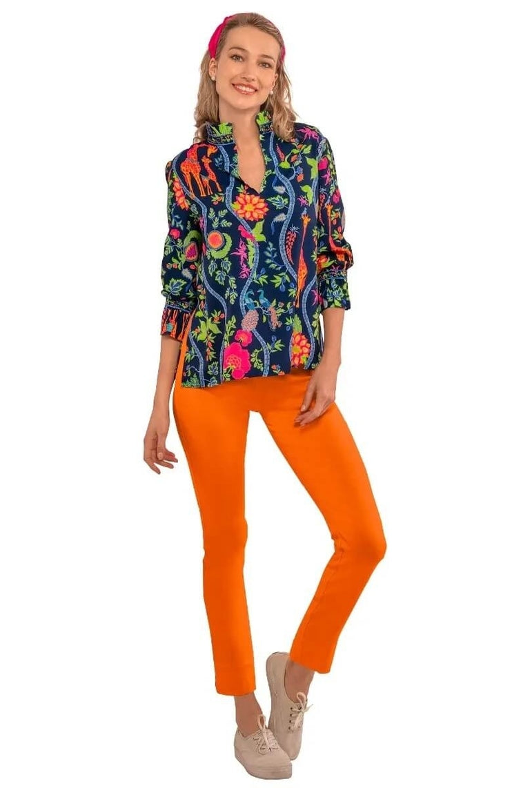 Ruffleneck Tunic Jungle Symphony in Navy