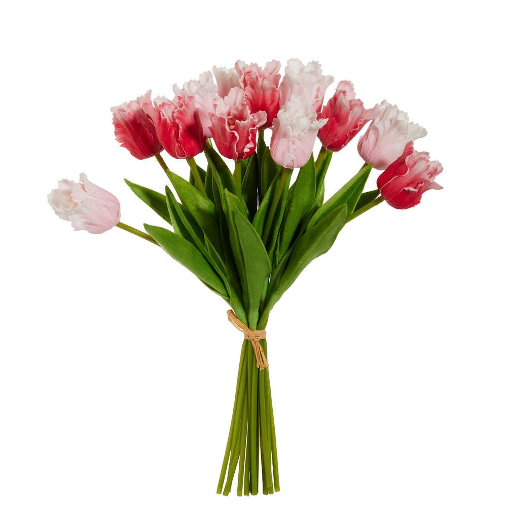 Bundle of twelve pink parrot tulips made from polyester fabric with a realistic silhouette.