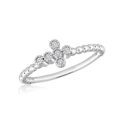 Silver cross stack ring with a simple faith-inspired design.