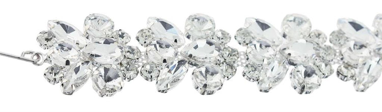 36-inch clear crystal chain featuring a floral-inspired design with faceted stones and metal hooks.