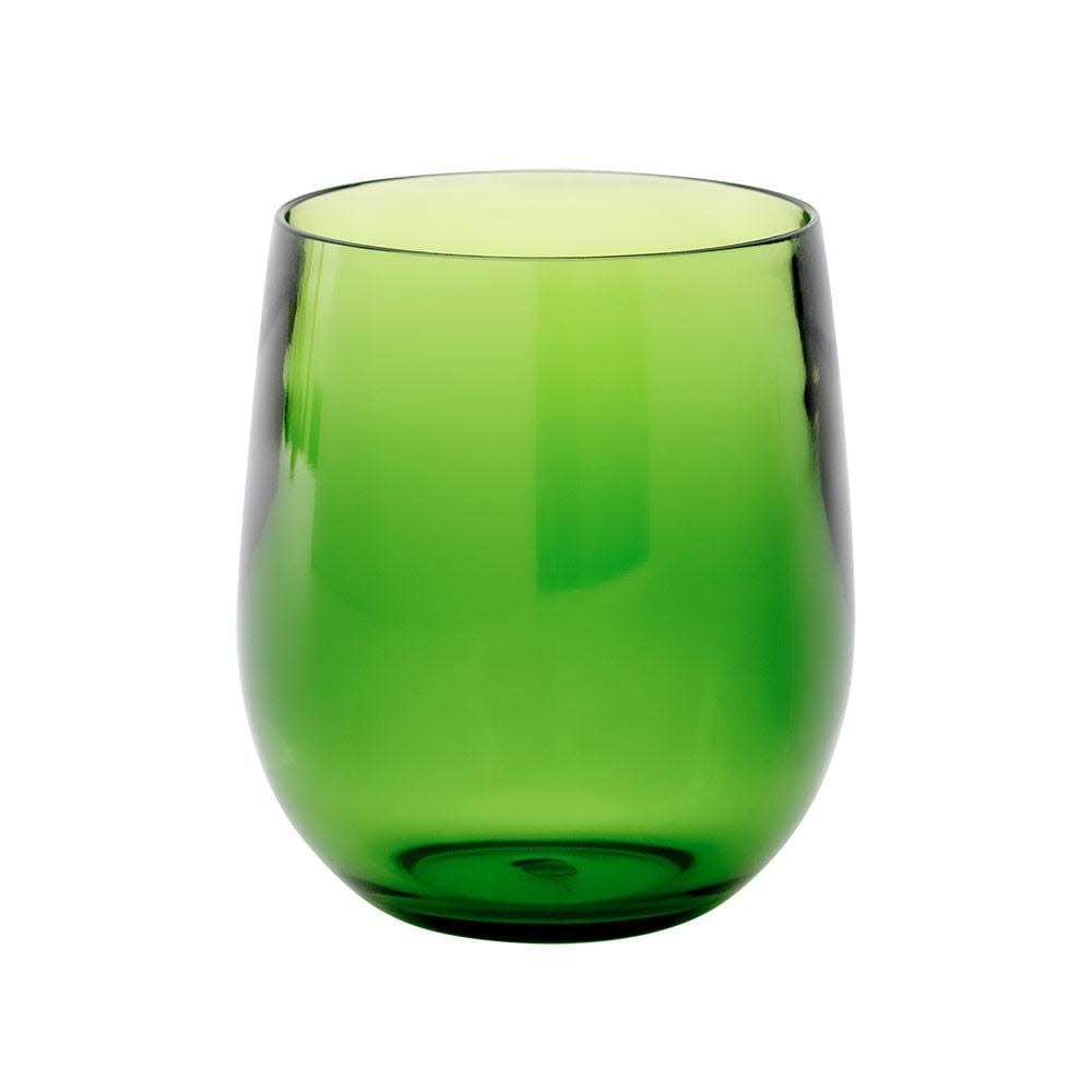 Green 12oz acrylic tumbler with a rounded base and clear green finish.