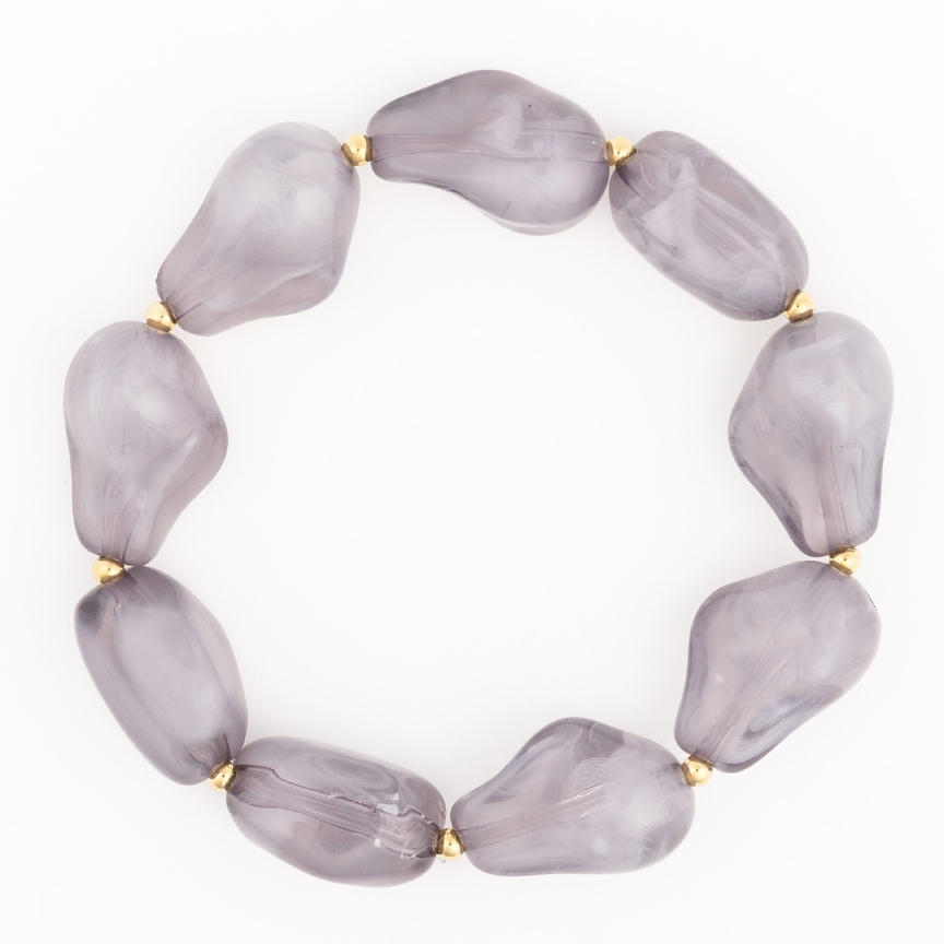 Cami Bracelet featuring large, irregular grey marbled beads separated by small gold spacers.