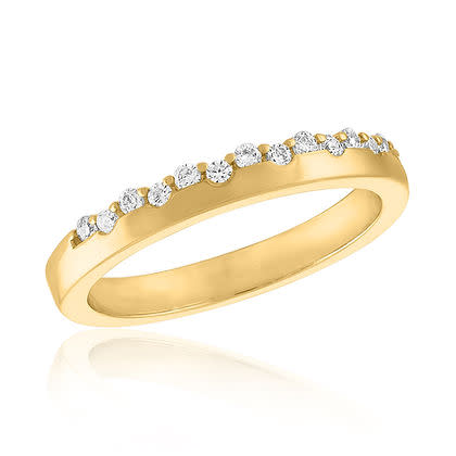 CZ Crusted Band Gold Layers Ring with a row of small round cubic zirconia stones on a gold band.