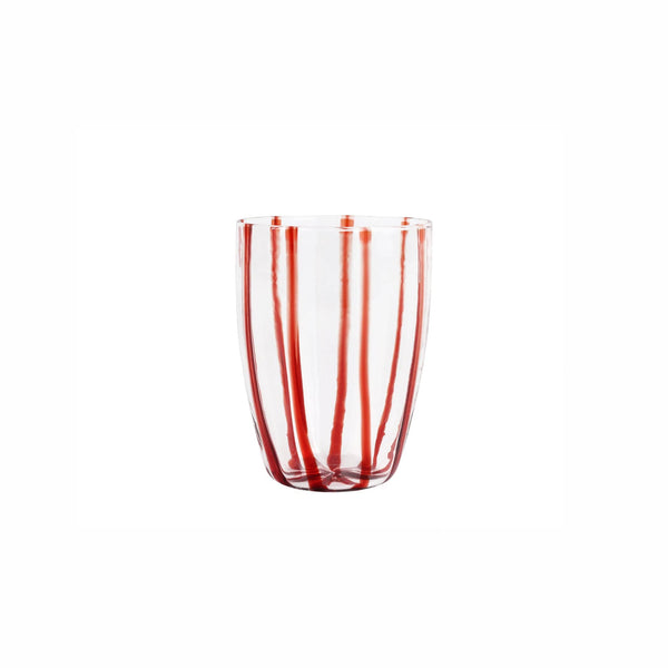 Nuovo Stripe Red Tall Tumbler made of clear borosilicate glass with vertical red stripes.