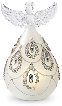 6-inch glass LED angel figurine with silver jewels