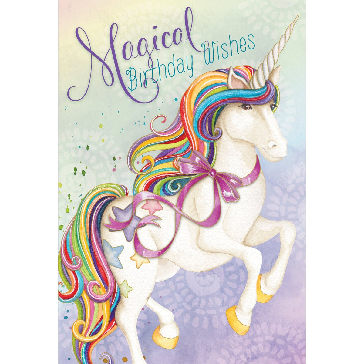 BD Child Unicorn birthday card with glitter foil emboss detailing a unicorn silhouette.