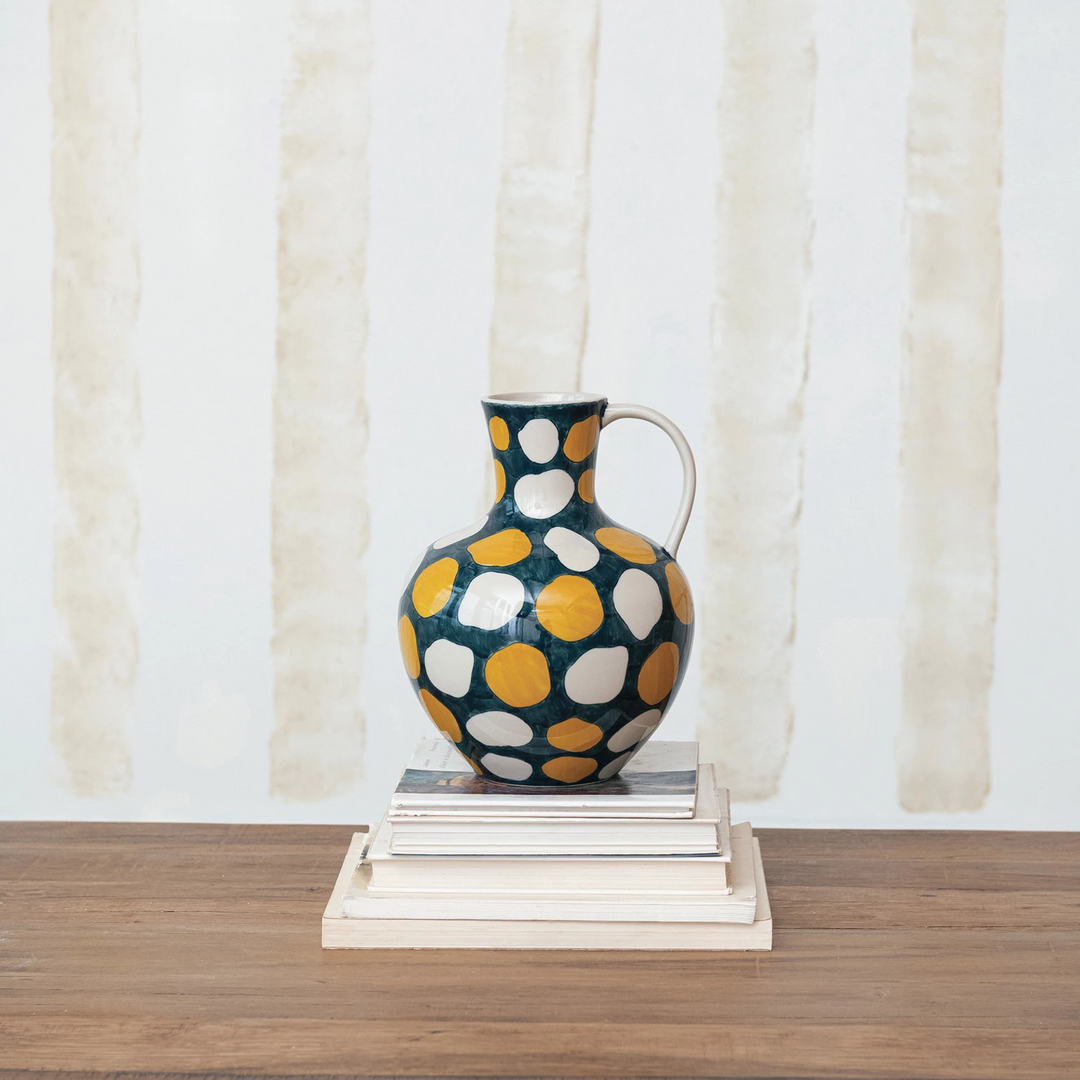 4 Quart Hand-Painted Stoneware Jug with Wax Relief Dots