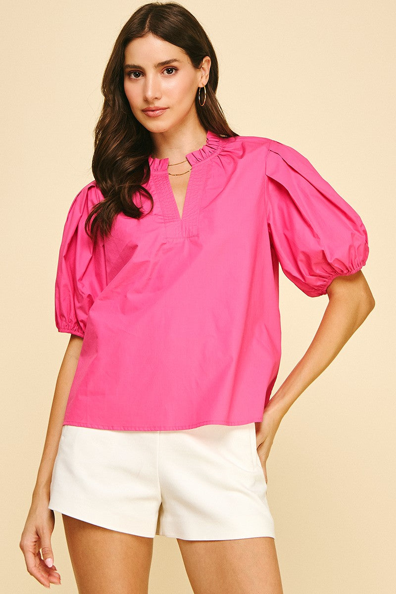 Ivy Short Sleeve V-Neck Woven Top
