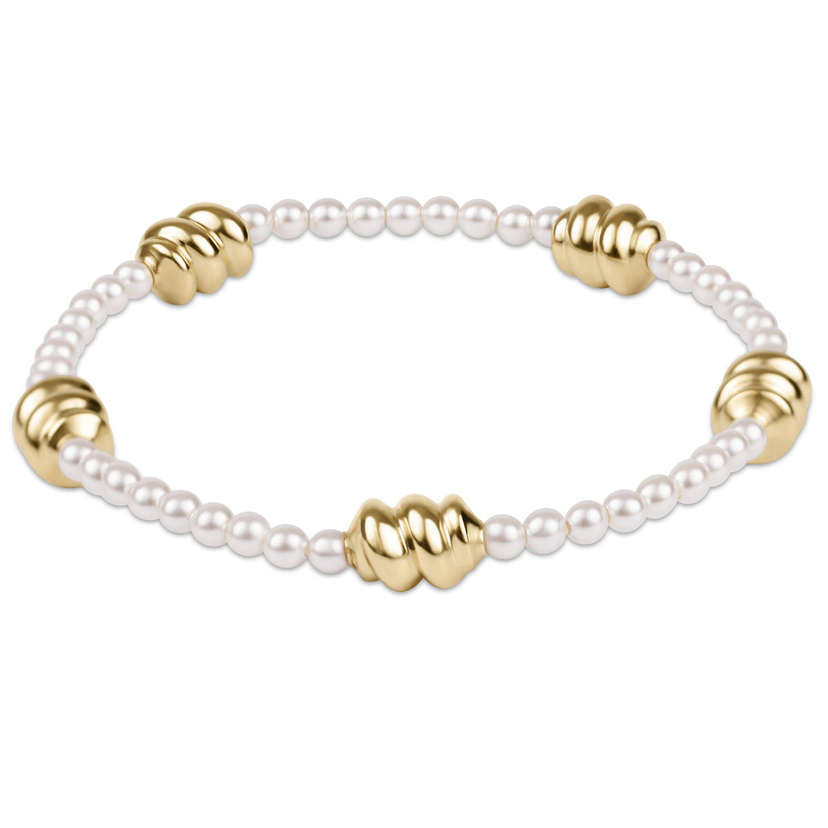 Gold-tone bracelet featuring a central 3mm pearl with delicate chain links.