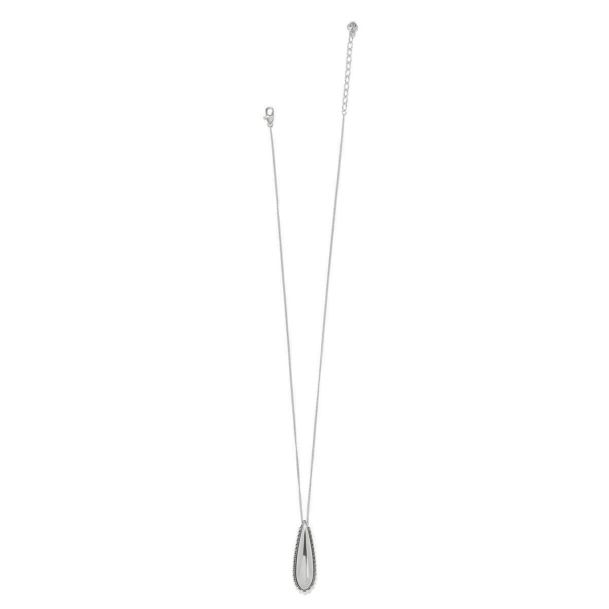 Silver plated Pretty Tough Droplet Necklace with a 22-24 inch adjustable chain and lobster claw.