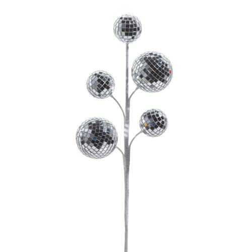 16-inch silver disco ball spray with five mirrored glass balls on a grey stem.