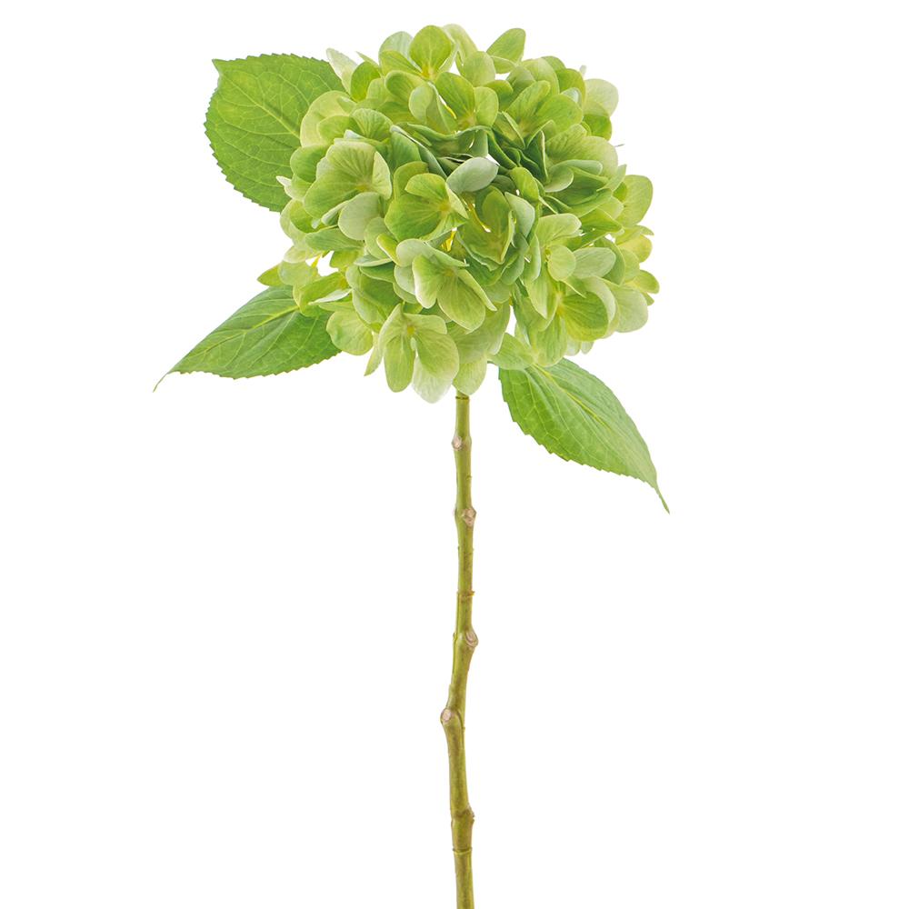 Plastic hydrangea spray with wire stem in soft blue floral arrangement